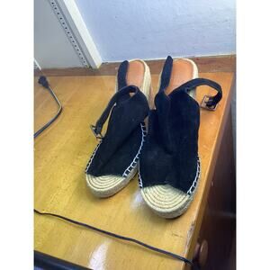 Gap Women's Monica PEEP Toe Casual Platform Sandals Black Suede Size 9